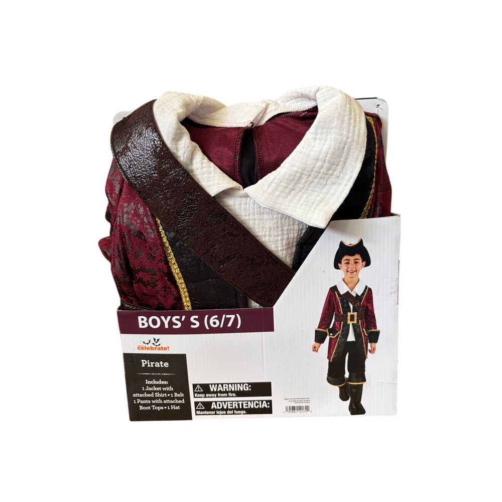Way to Celebrate Boys Size S (6/7) Burgundy Pirate Costume Dress Up Cosplay NEW
